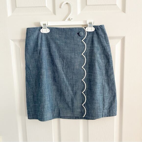 J Crew Scalloped Front Mini Skirt H4918 Summer Blue White Size 2 100% Cotton - Picture 4 of 12